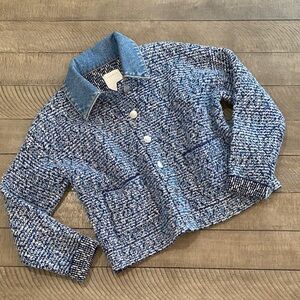 Sandro Paris Blue Tweed Women’s Jacket Size Small